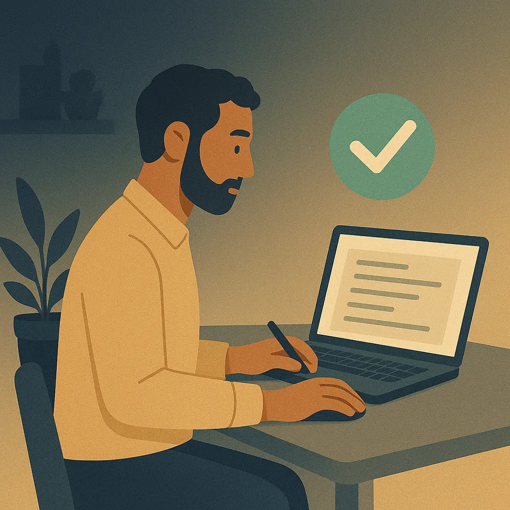 Business owner confidently filling out an application